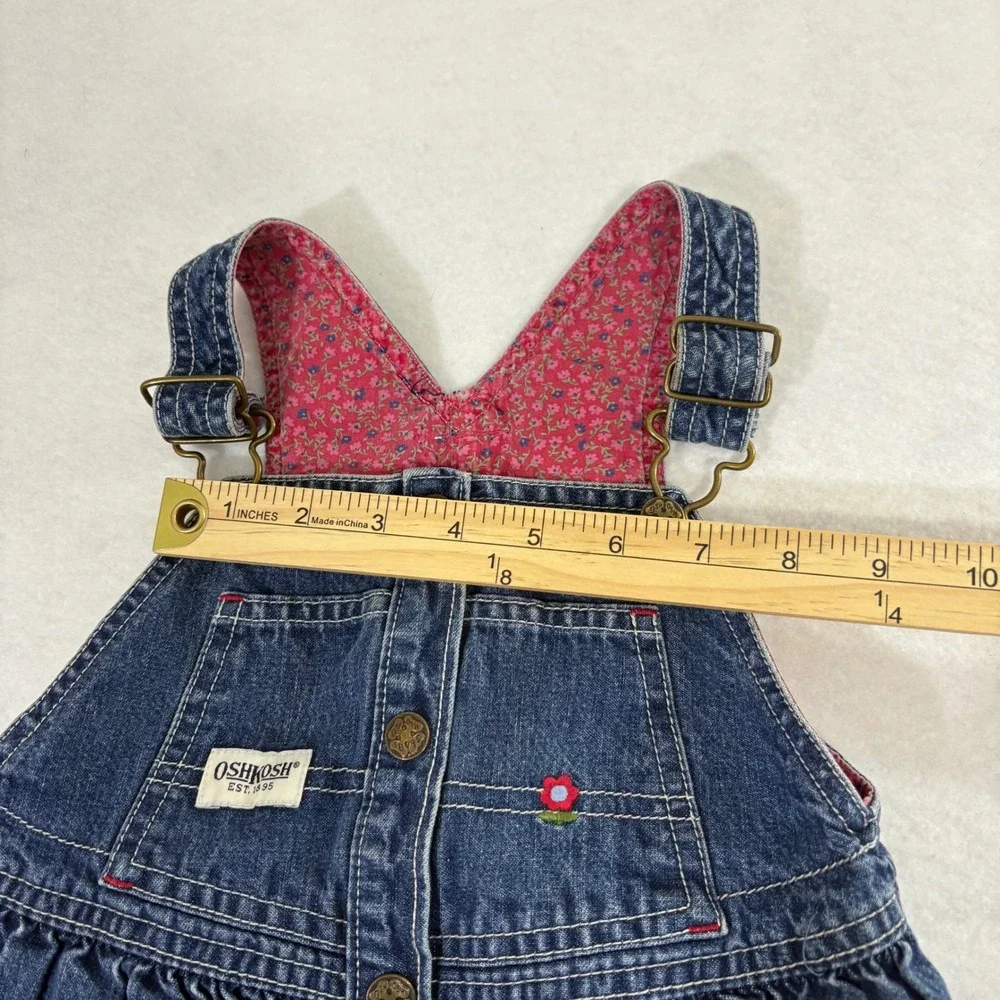 OshKosh B'gosh Kids Denim Overalls Dress ABC Embroidered Flower‎ Cute Size 2T